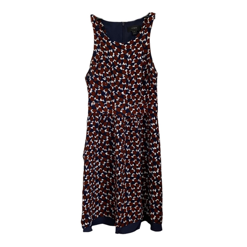 J. Crew Navy/Maroon Lined Geometric Contrast Sleeveless Pockets Dress 2 - Picture 1 of 10